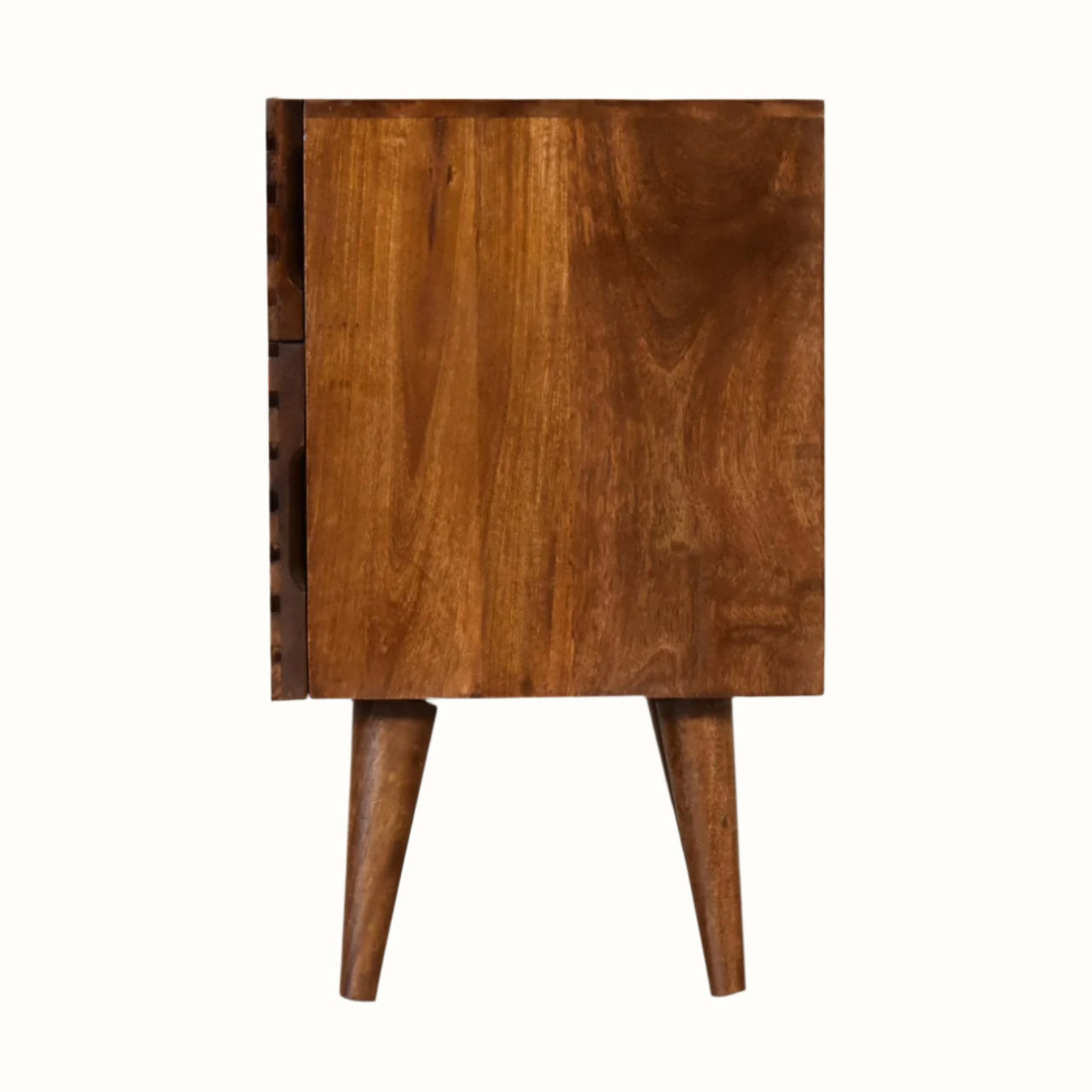 Wooden side table with a white background