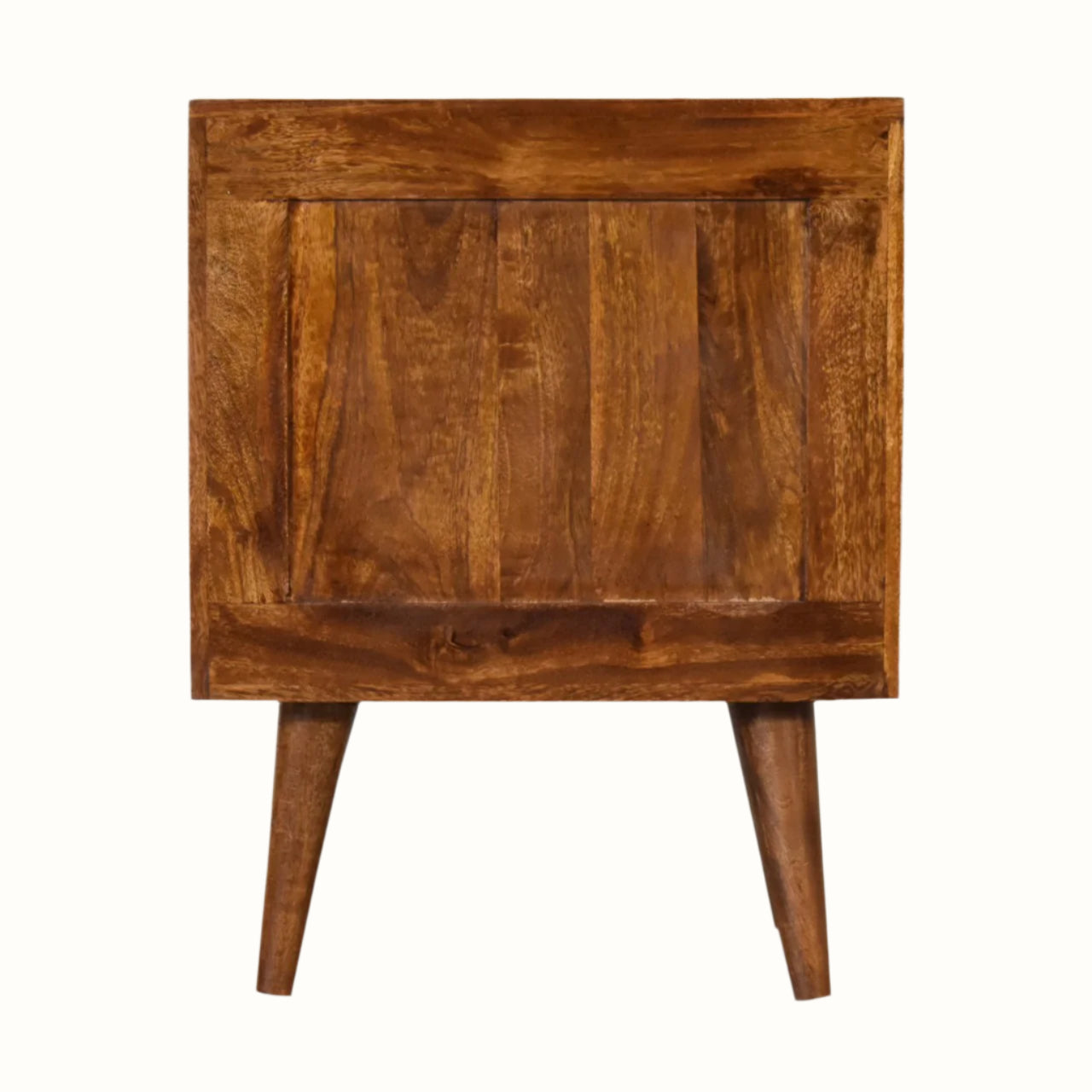 Wooden side table with a rustic finish on a white background
