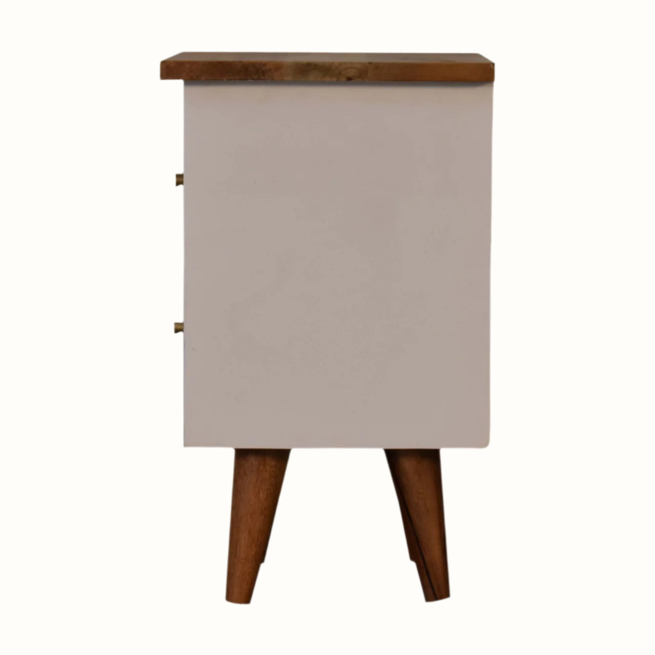 Small cabinet with a wooden top and legs on a white background