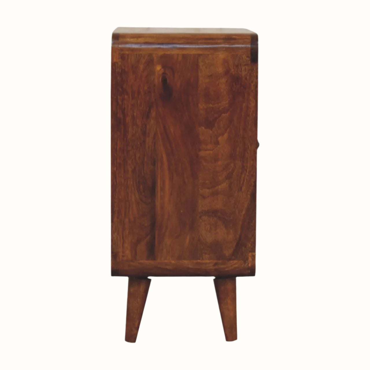 Wooden sideboard with a rustic finish on a white background