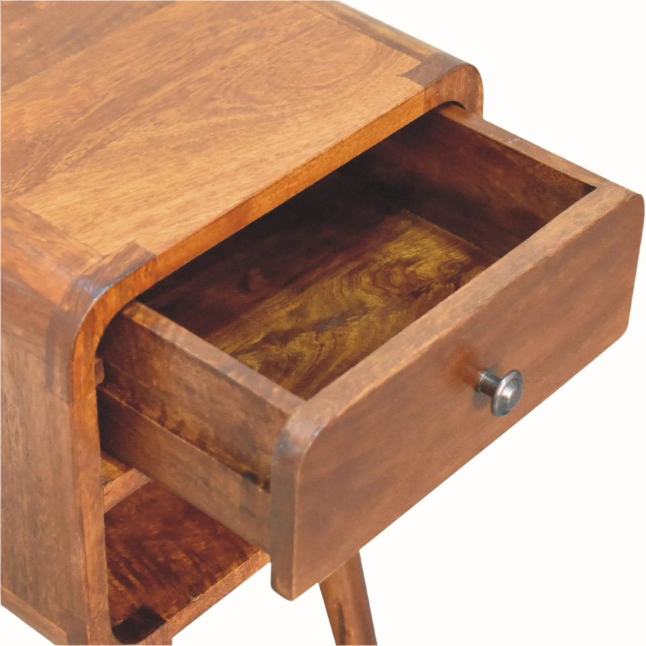 Wooden drawer with a visible grain pattern on a white background