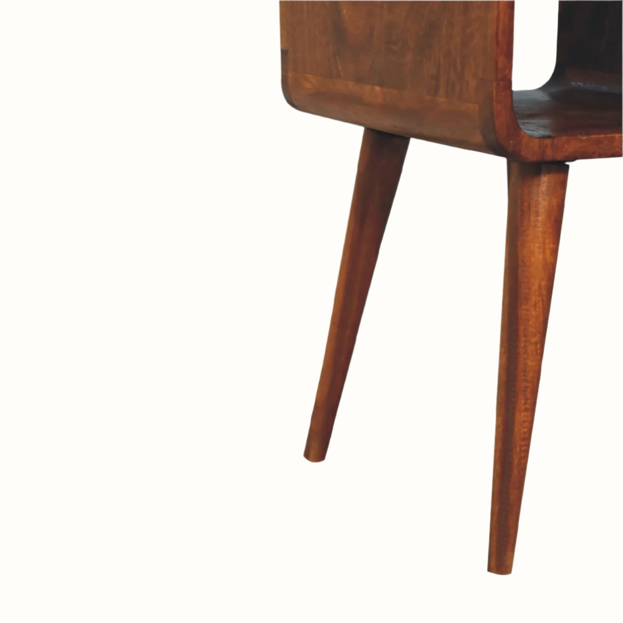 Close-up of a wooden bedside table on a white background