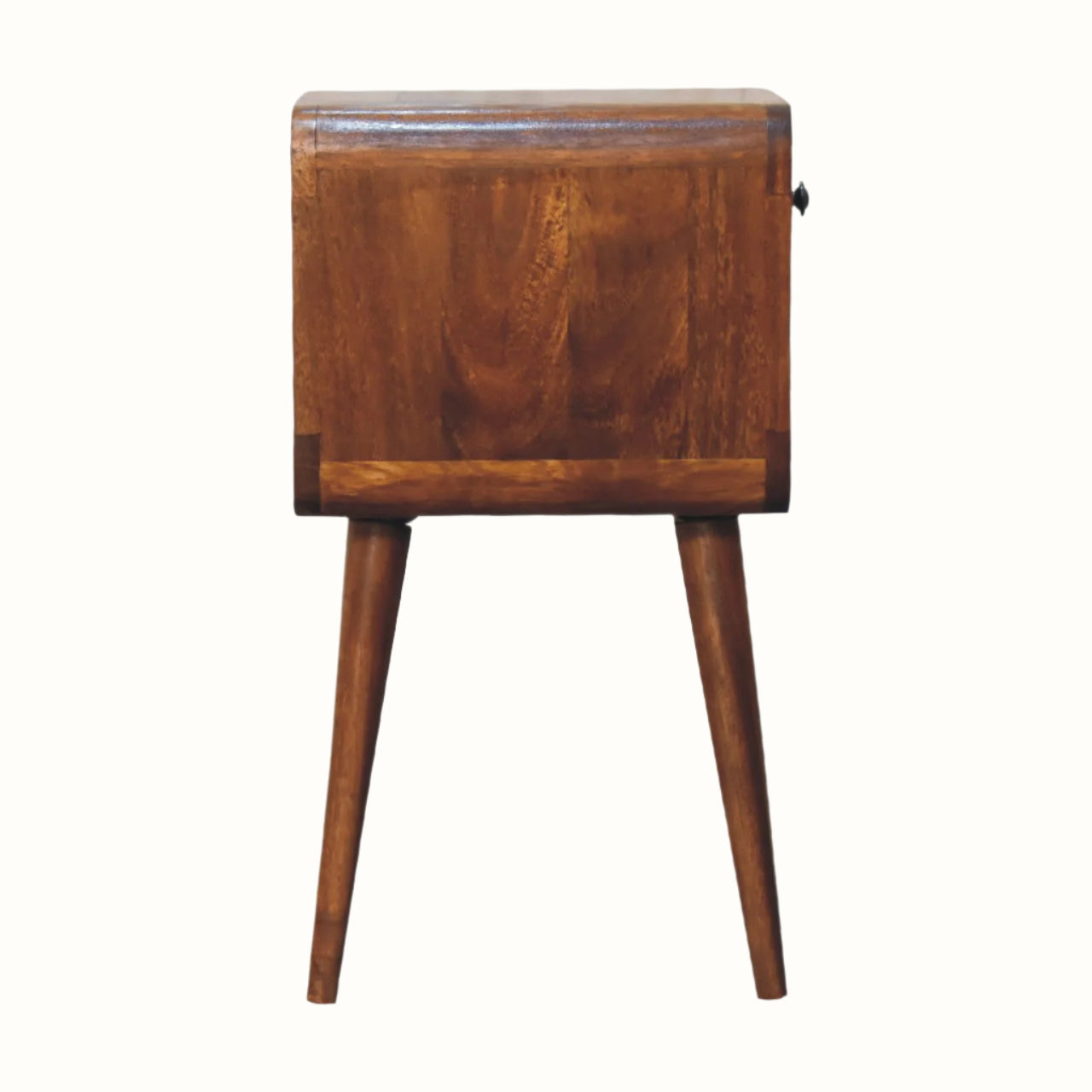 Wooden side table with a white background