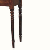Close-up of a wooden table leg on a white background