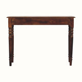 Wooden console table with turned legs on a white background