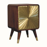 Sunrise Curved Bedside Table, Medium - Gold/Chestnut