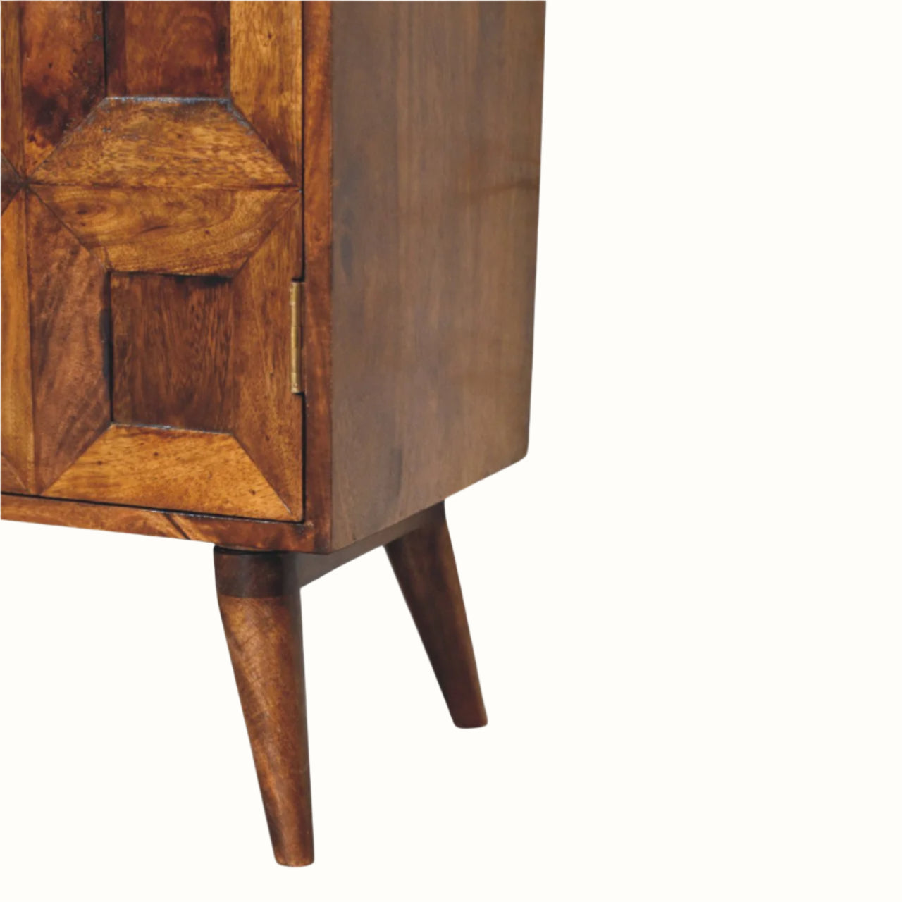 Wooden cabinet with a geometric design on a white background