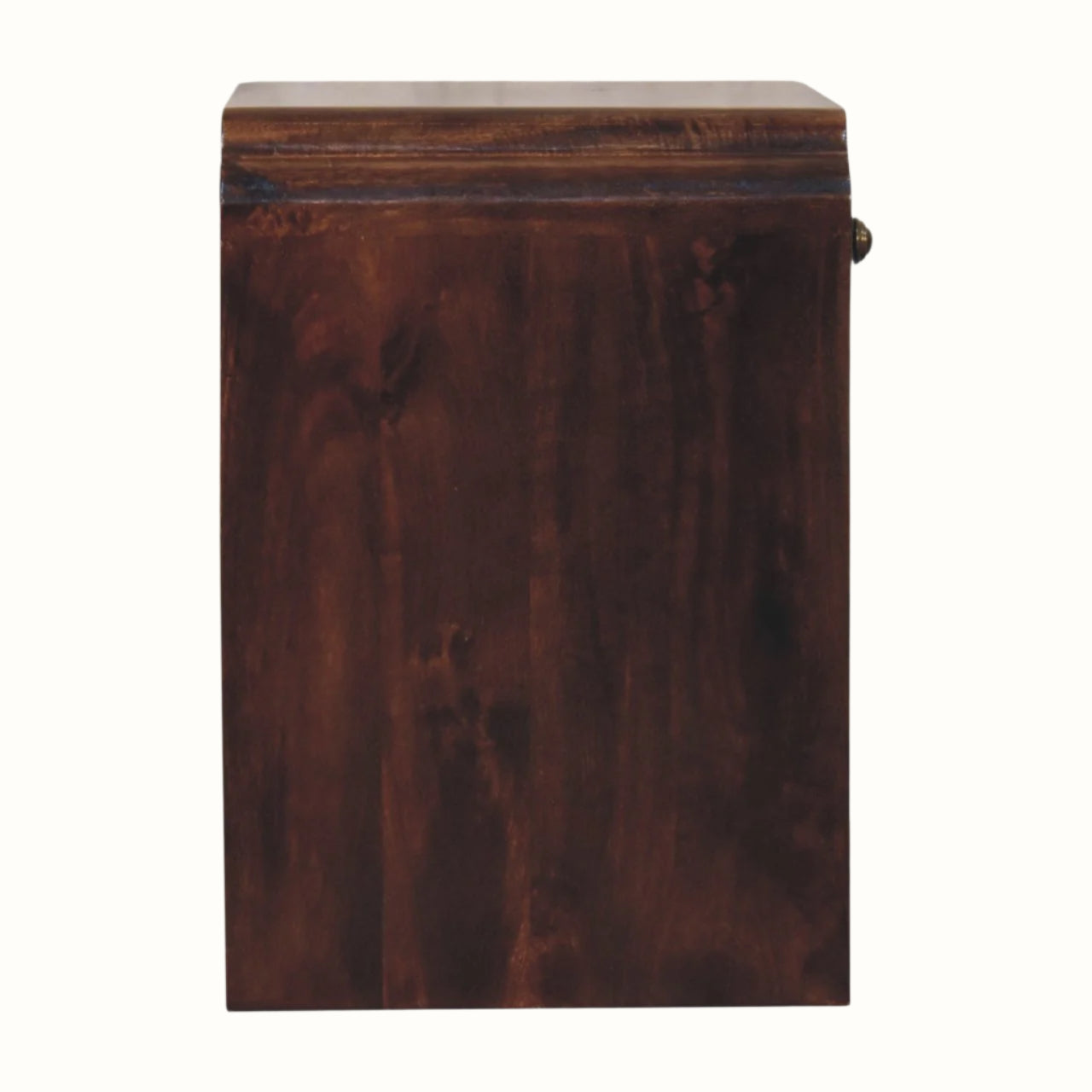 Wooden cabinet with a dark brown finish on a white background