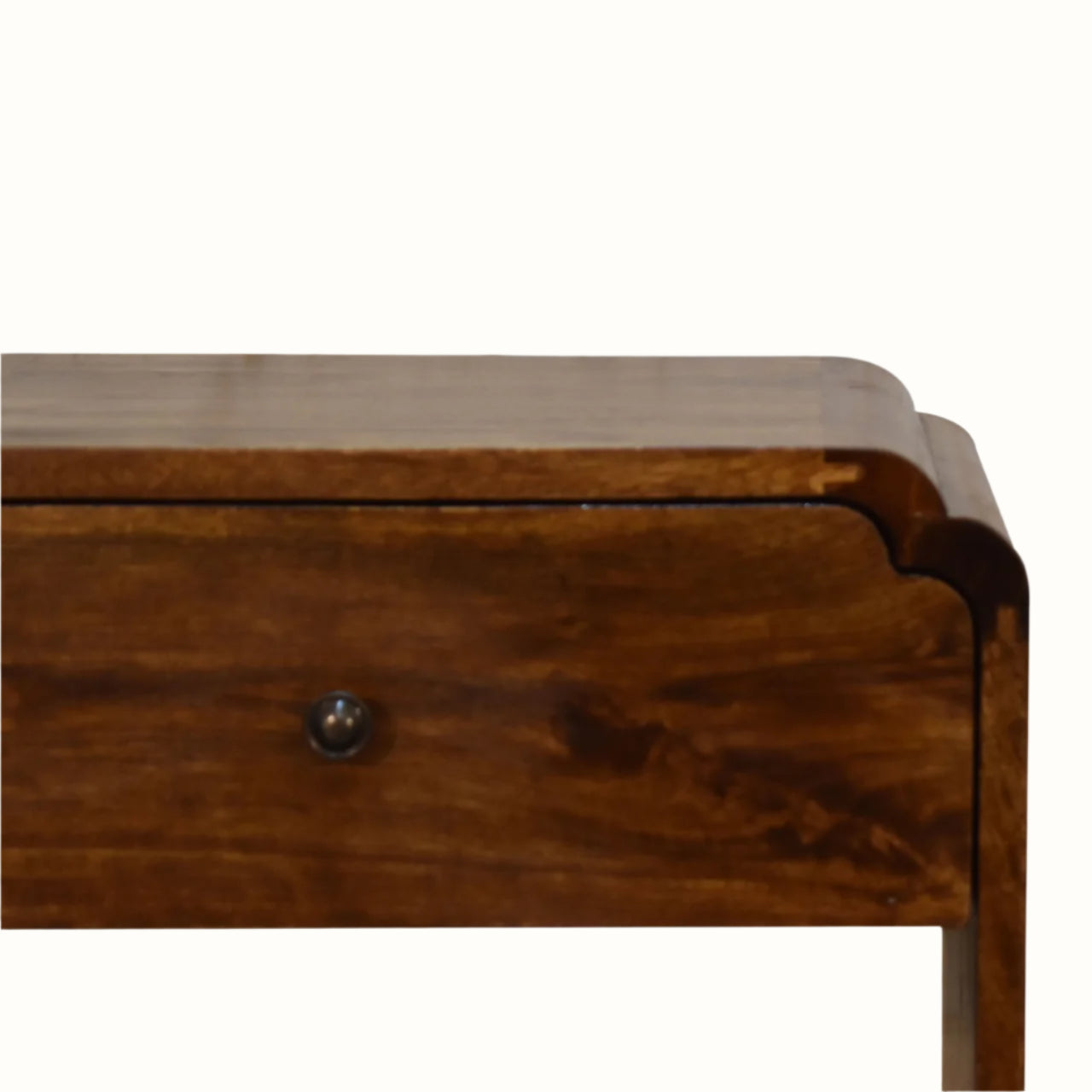 Wooden drawer with a knob on a white background