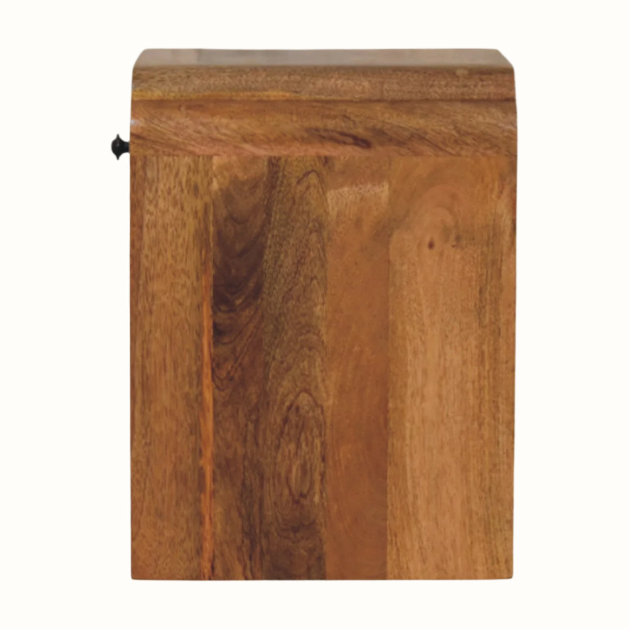 Wooden side table with a natural finish on a white background