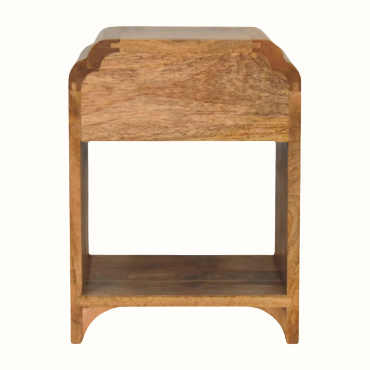Wooden side table with a shelf on a white background