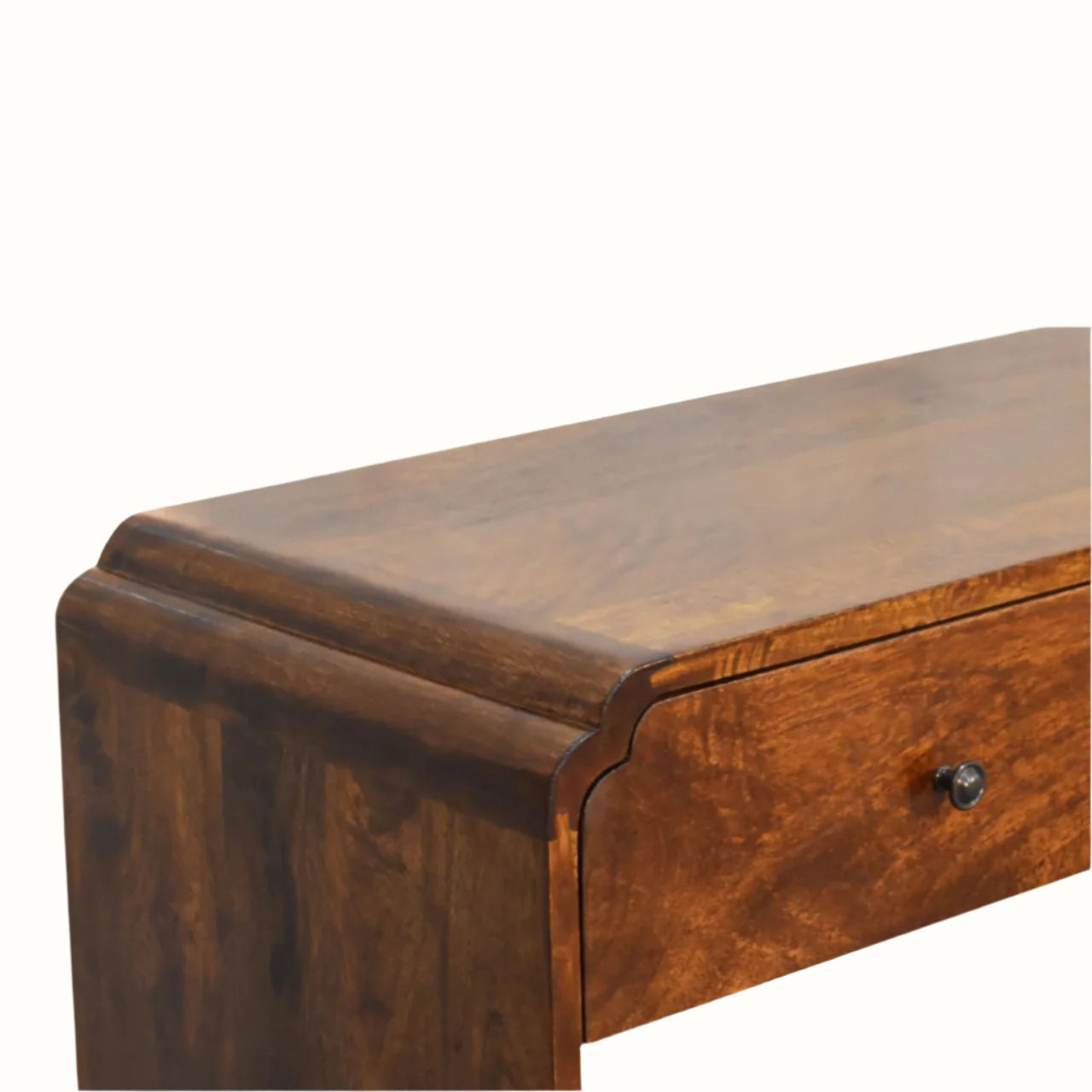 Close-up of a wooden drawer with a white background