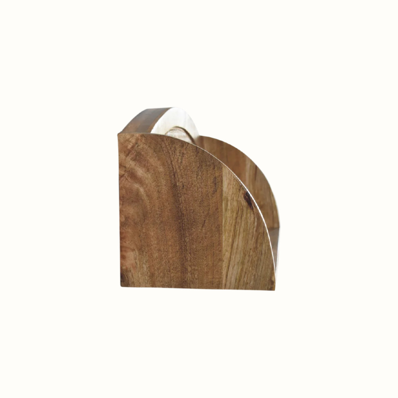 Wooden bookend with a cane detailing on a white background