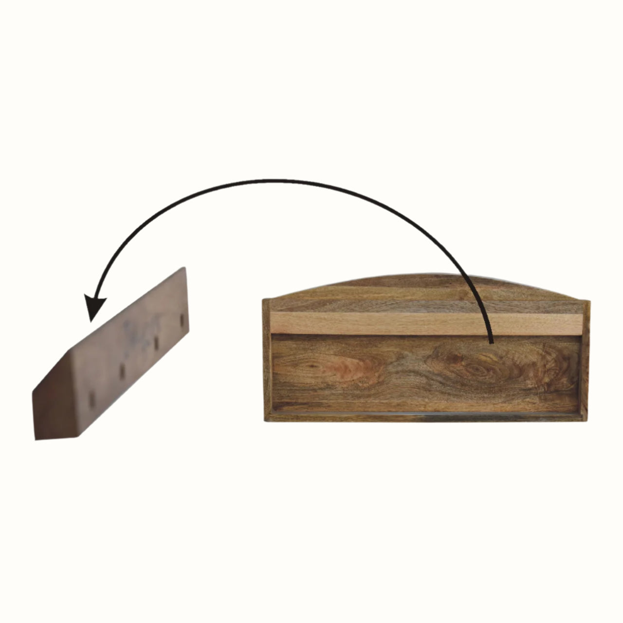 Back panel for wooden shelf on white background.
