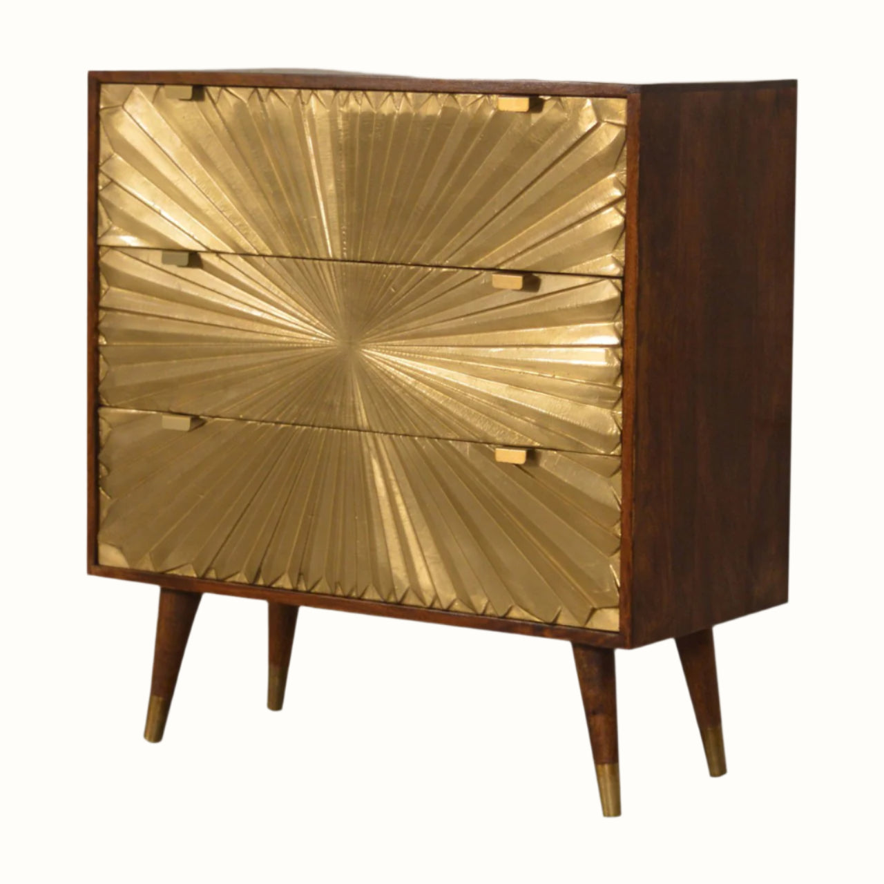 Wooden cabinet with gold leaf design on a white background