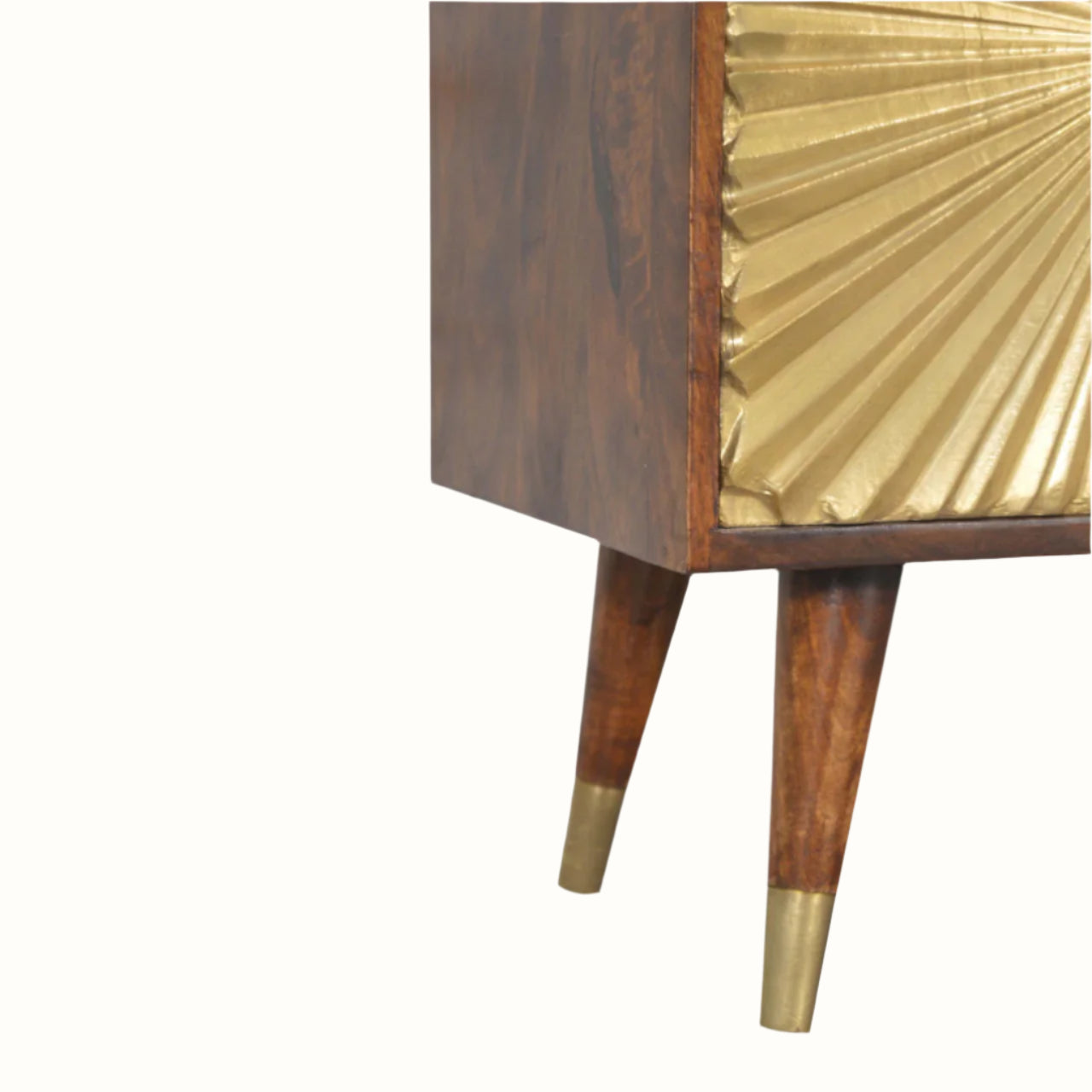 Wooden cabinet with gold leaf detailing on a white background
