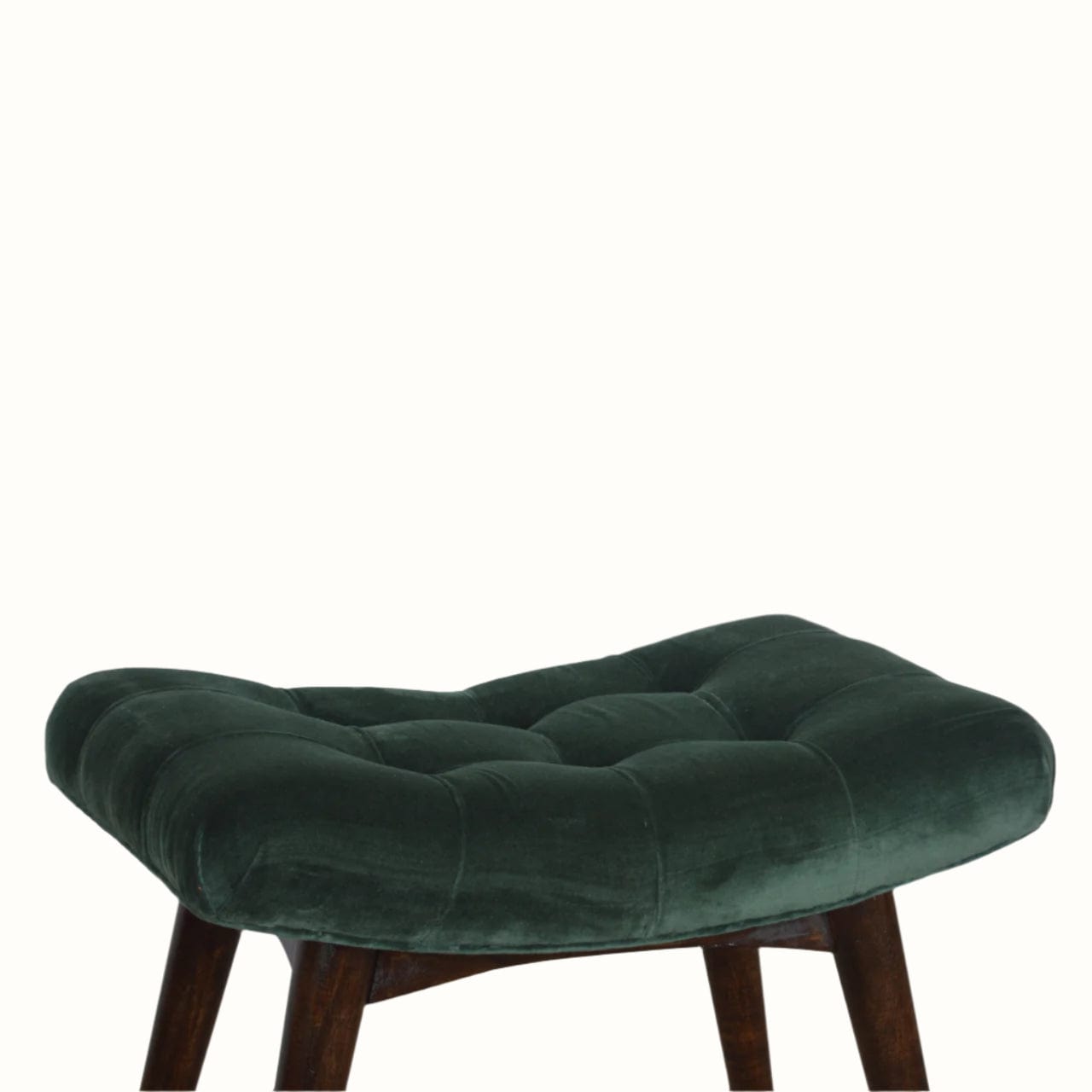 Bokel Home Bench Bethell Curved Stool, Medium - Forest Green Velvet/Walnut