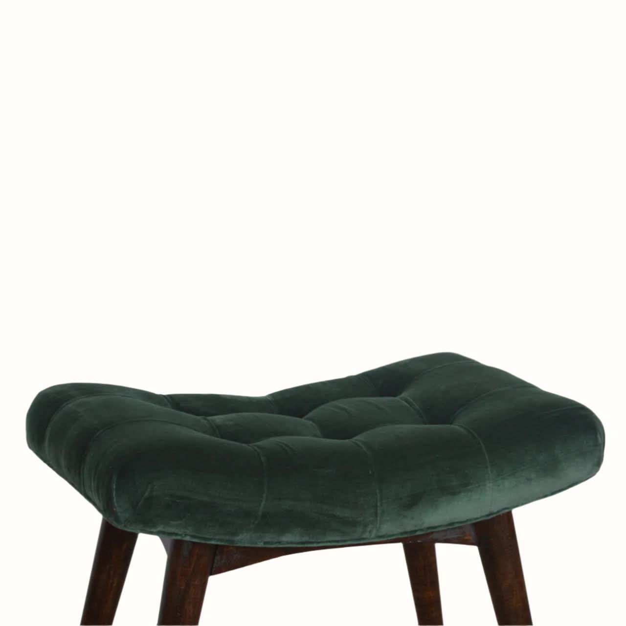Bokel Home Bench Bethell Curved Stool, Medium - Forest Green Velvet/Walnut