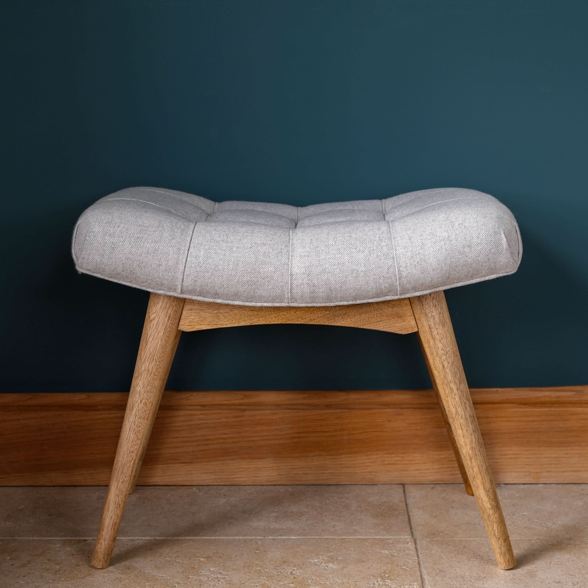 Bokel Home Bench Bethell Curved Stool, Medium - Grey Tweed/Natural