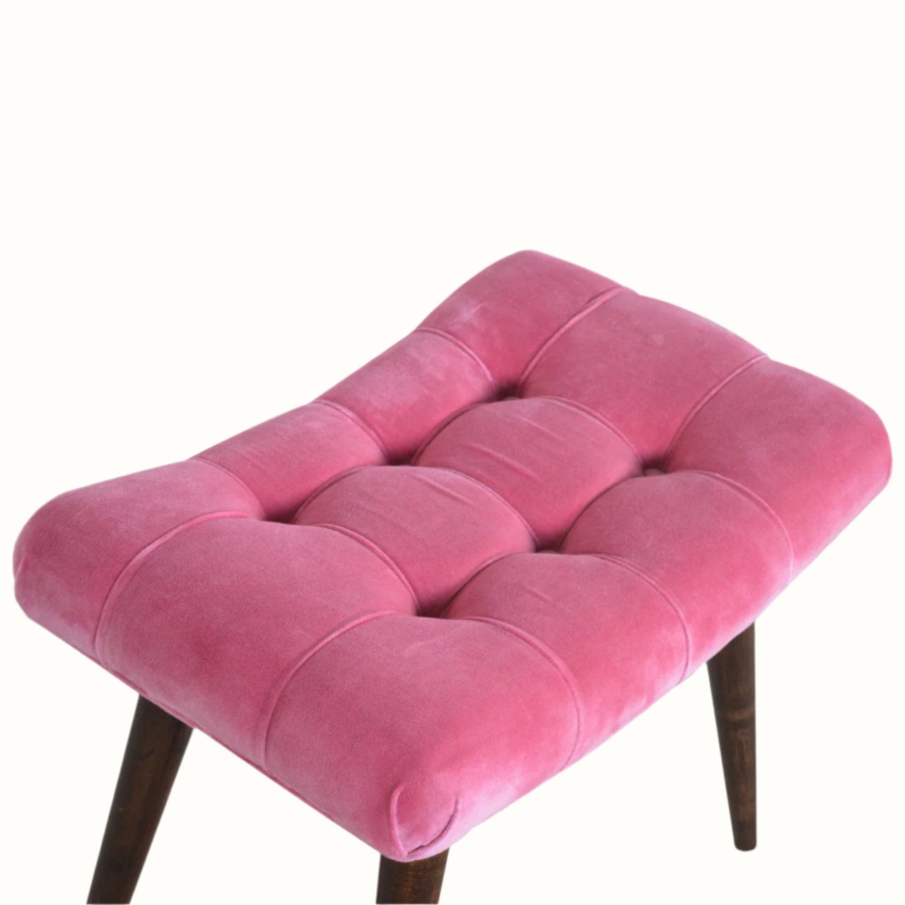 Bokel Home Bench Bethell Curved Stool, Medium - Rose Pink Velvet/Walnut