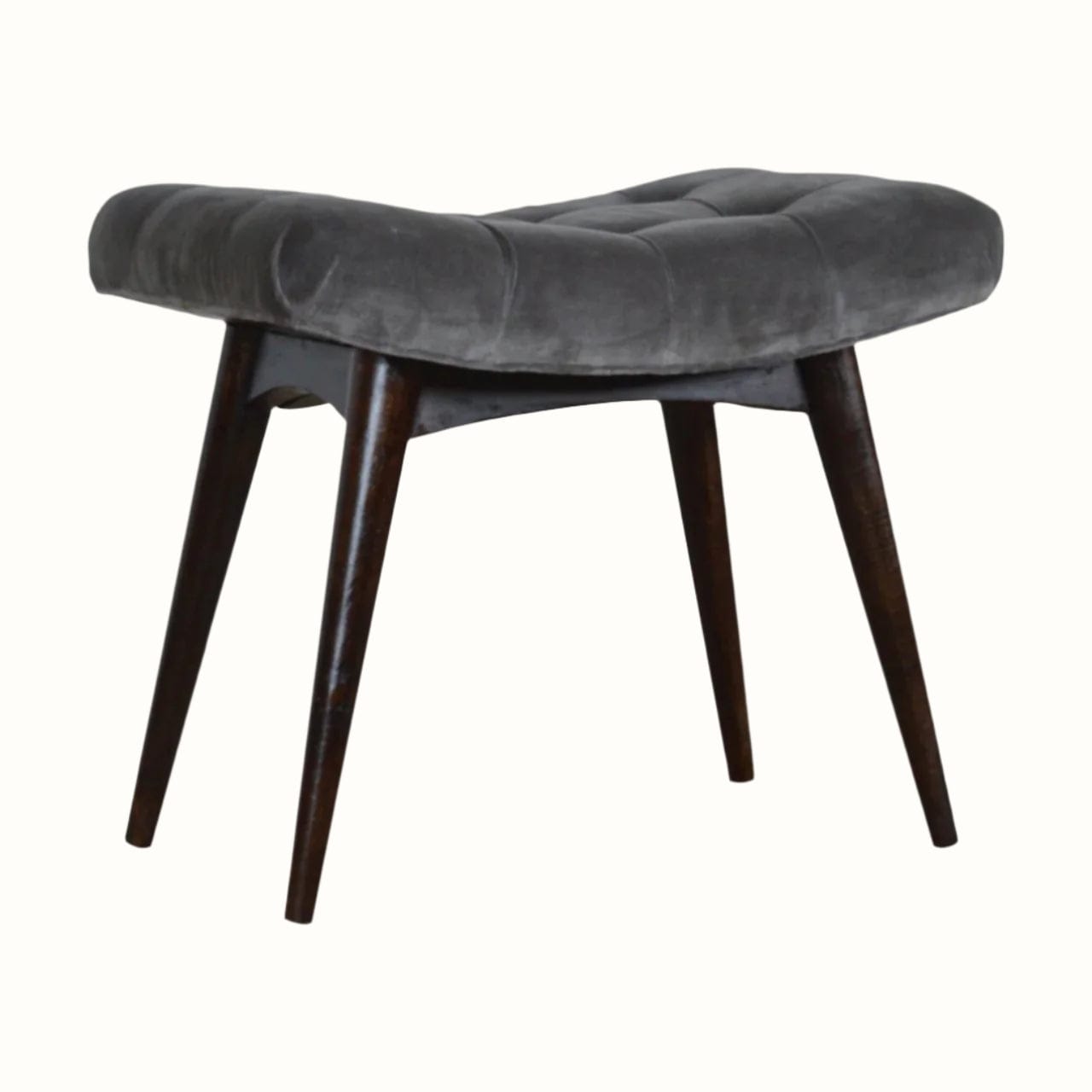 Bokel Home Bench Bethell Curved Stool, Medium - Stone Grey Velvet/Walnut