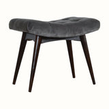 Bokel Home Bench Bethell Curved Stool, Medium - Stone Grey Velvet/Walnut