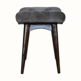 Bokel Home Bench Bethell Curved Stool, Medium - Stone Grey Velvet/Walnut
