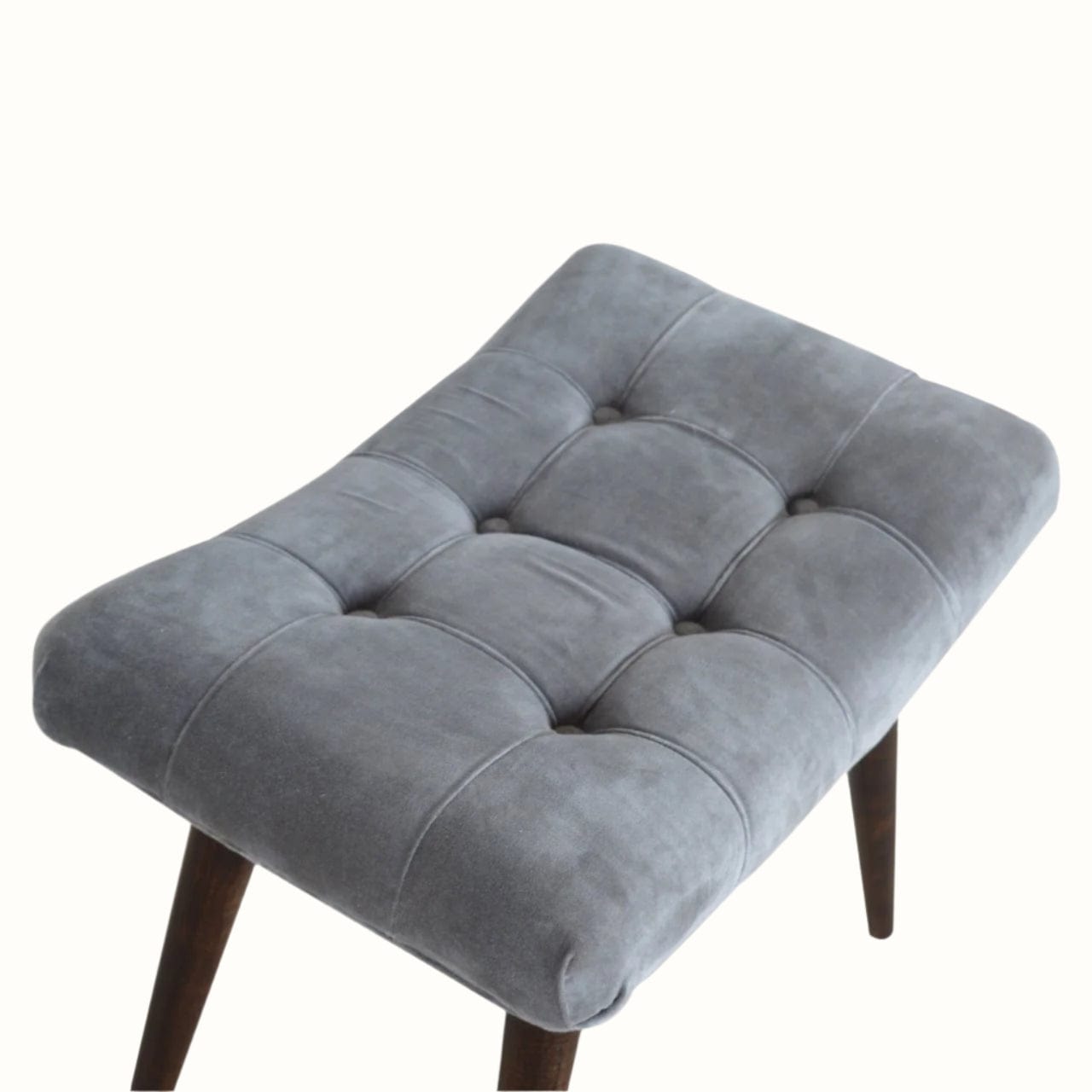 Bokel Home Bench Bethell Curved Stool, Medium - Stone Grey Velvet/Walnut