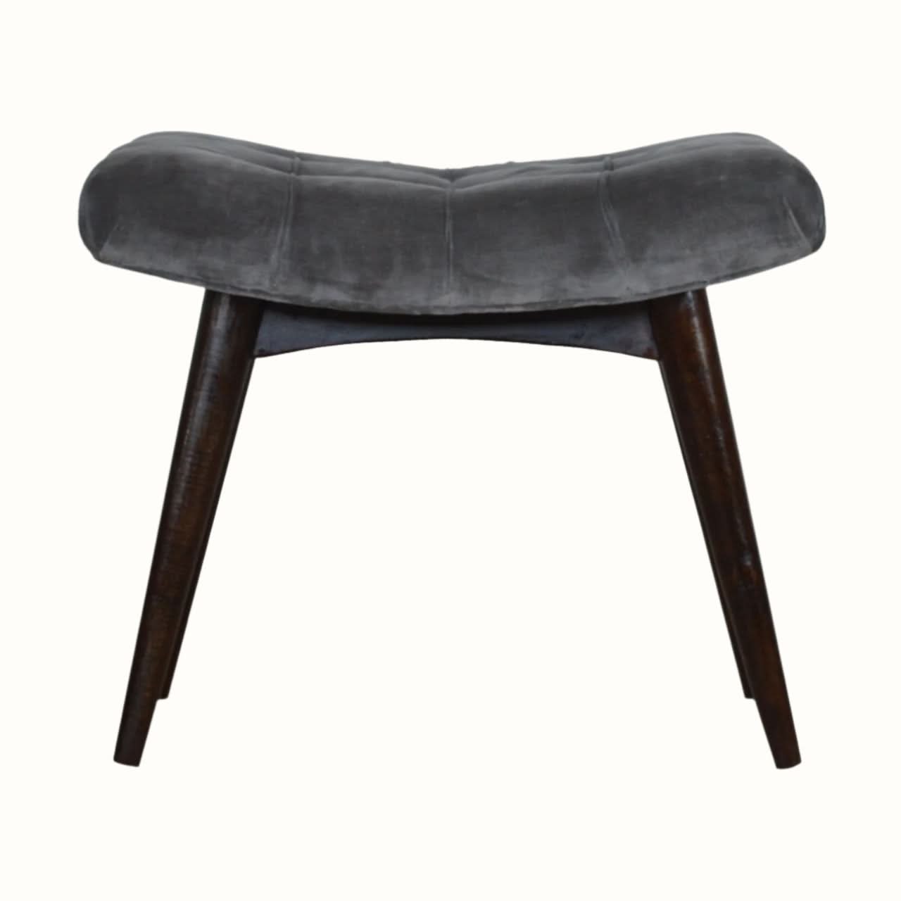 Bokel Home Bench Bethell Curved Stool, Medium - Stone Grey Velvet/Walnut
