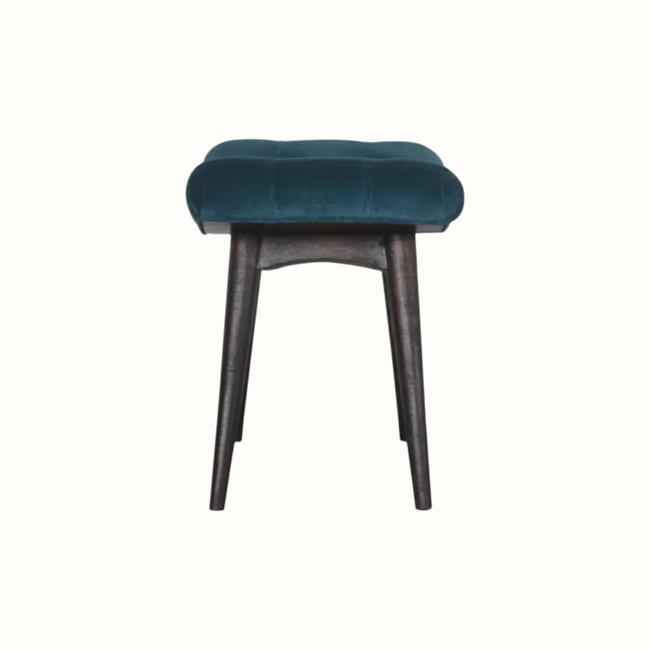 Bokel Home Bench Bethell Curved Stool, Medium - Teal Velvet/Walnut