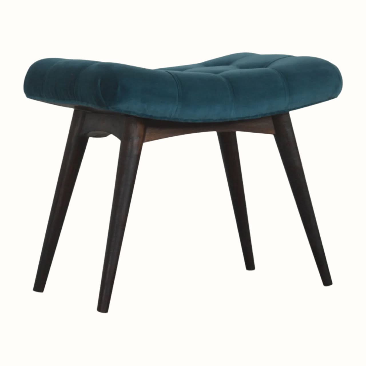 Bokel Home Bench Bethell Curved Stool, Medium - Teal Velvet/Walnut