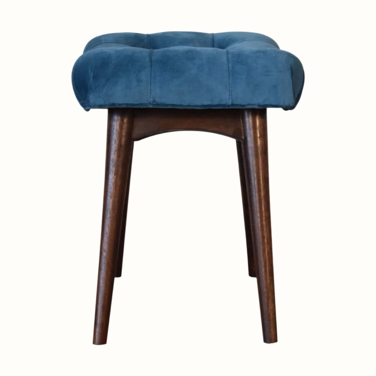 Bokel Home Bench Bethell Curved Stool, Small - Teal Velvet/Walnut