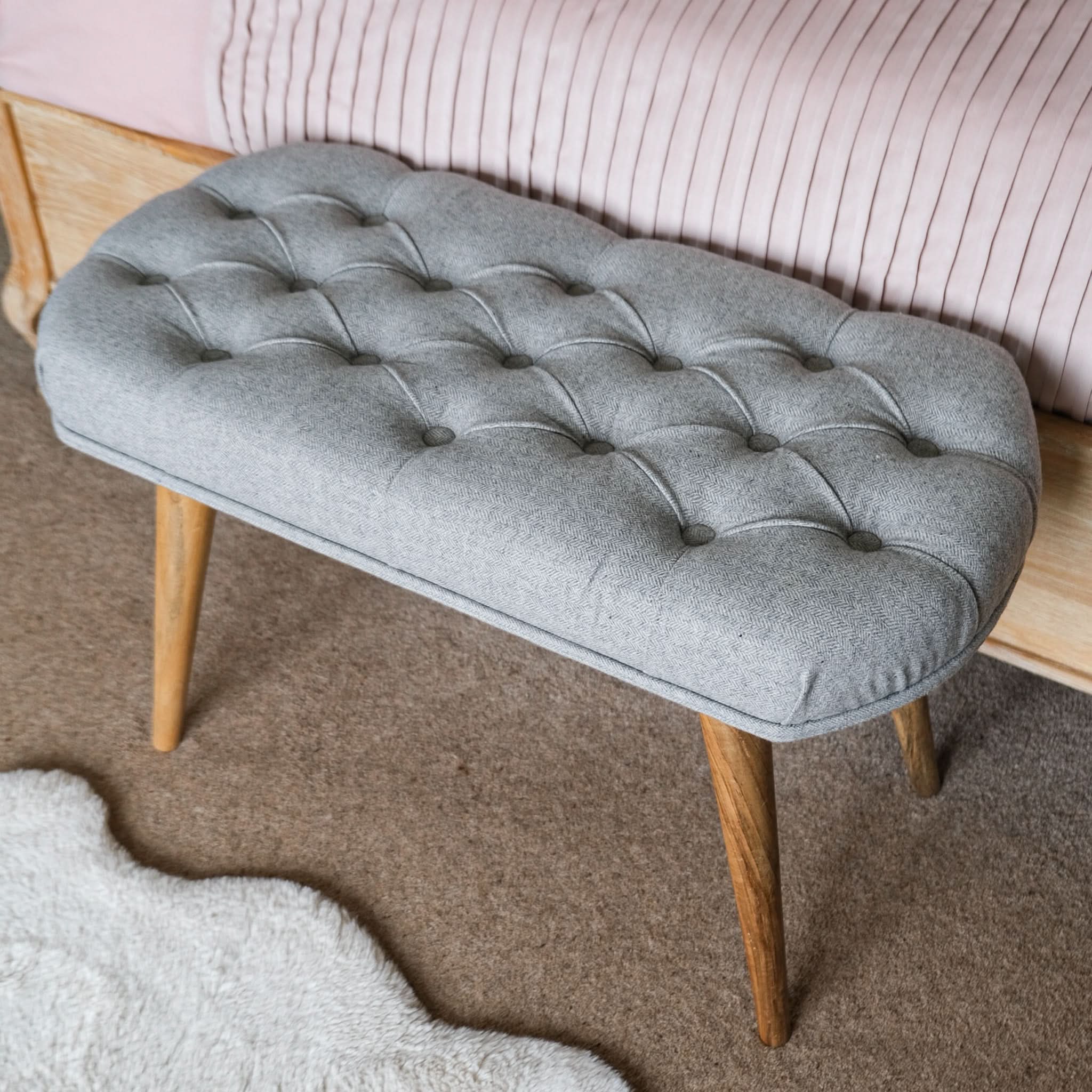 Bokel Home Bench Femia Tweed Bench - Grey/Natural