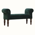 Bokel Home Bench Mineo Velvet Bench - Forest Green/Walnut