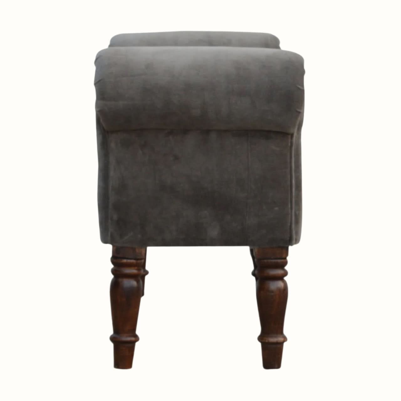Bokel Home Bench Mineo Velvet Bench - Stone Grey/Walnut