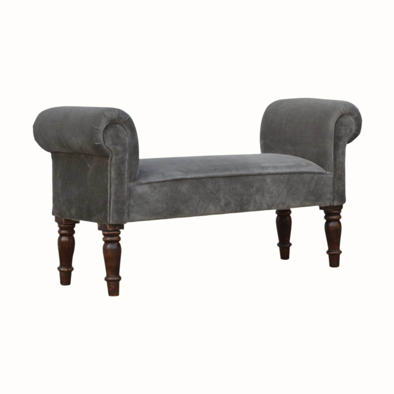 Bokel Home Bench Mineo Velvet Bench - Stone Grey/Walnut