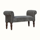 Bokel Home Bench Mineo Velvet Bench - Stone Grey/Walnut