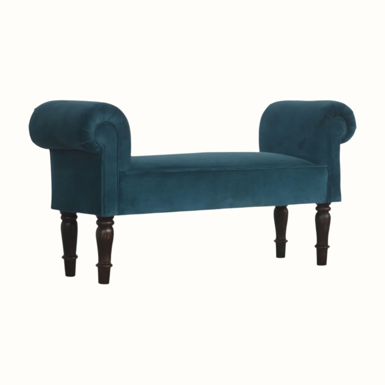 Bokel Home Bench Mineo Velvet Bench - Teal/Walnut