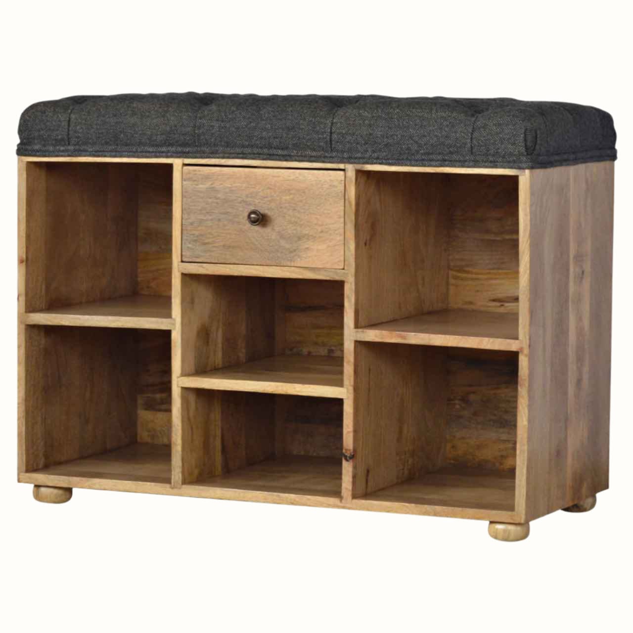 Bokel Home Bench Oliver Shoe Storage Bench, Medium - Black Tweed/Natural