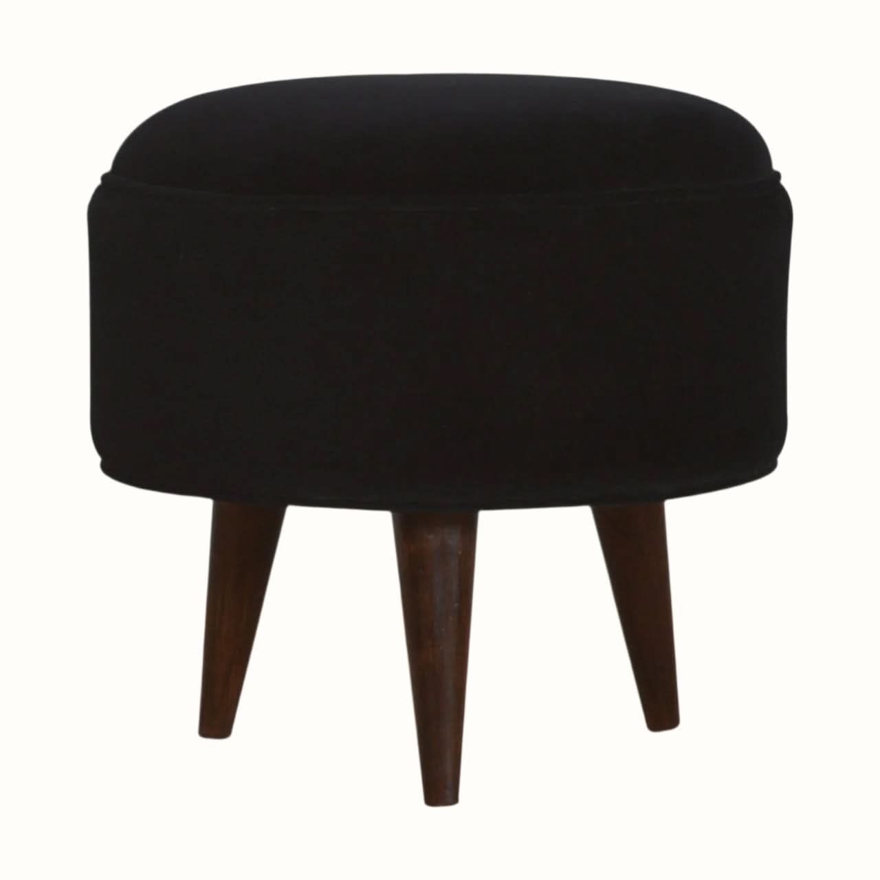 Bokel Home Footstools Button Velvet Footstool - Black/Walnut