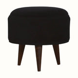 Bokel Home Footstools Button Velvet Footstool - Black/Walnut