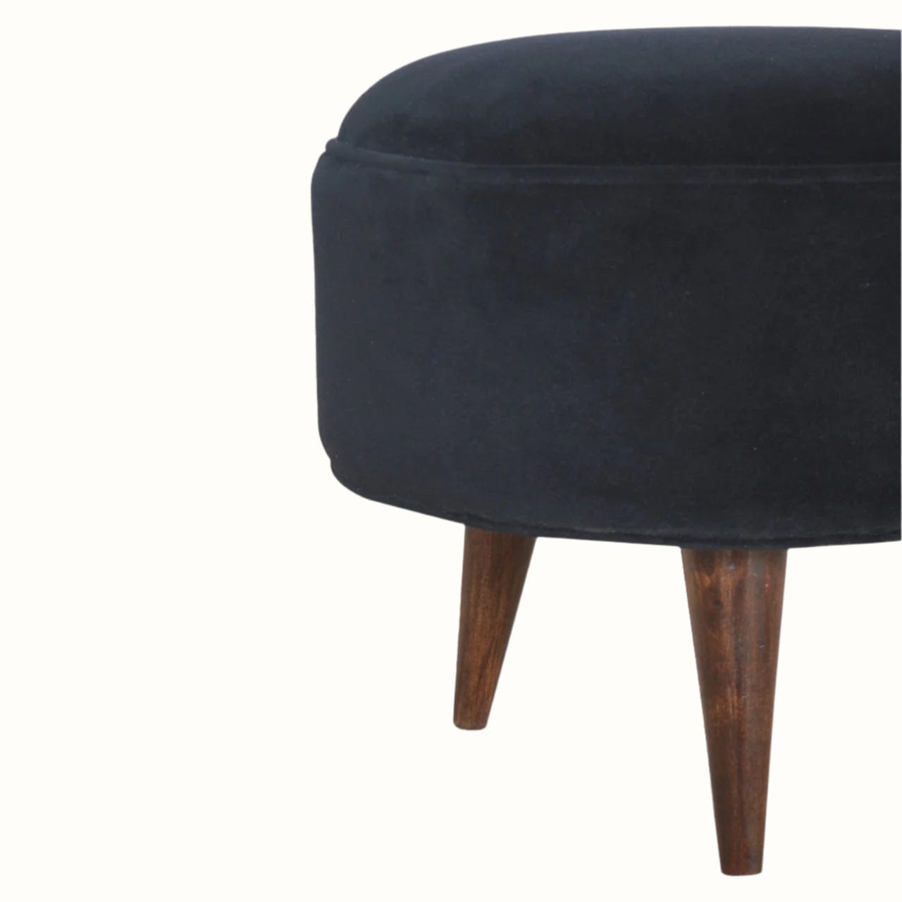 Bokel Home Footstools Button Velvet Footstool - Black/Walnut