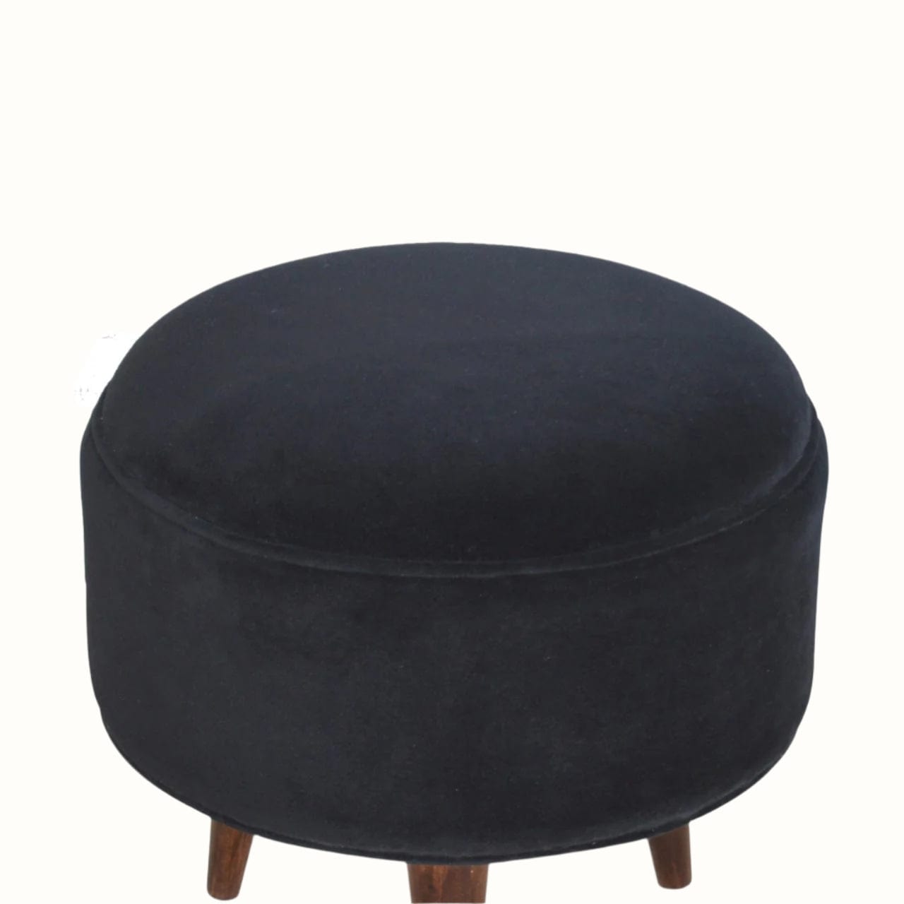 Bokel Home Footstools Button Velvet Footstool - Black/Walnut