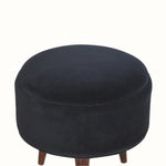 Bokel Home Footstools Button Velvet Footstool - Black/Walnut