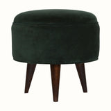 Bokel Home Footstools Button Velvet Footstool - Forest Green/Walnut