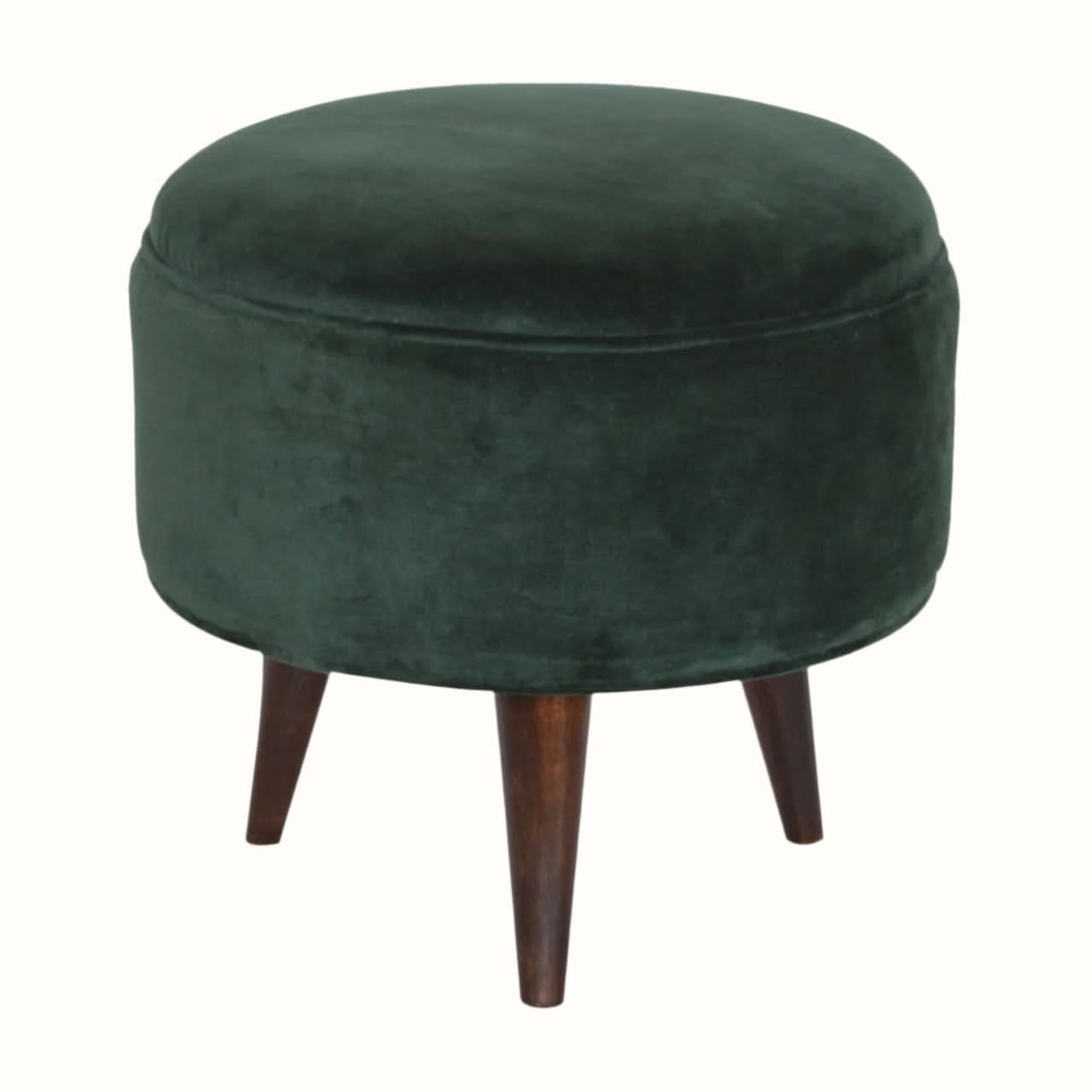 Bokel Home Footstools Button Velvet Footstool - Forest Green/Walnut