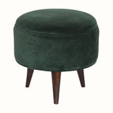 Bokel Home Footstools Button Velvet Footstool - Forest Green/Walnut