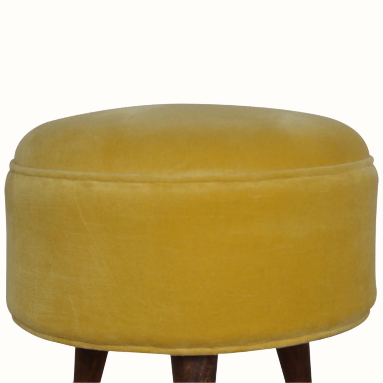 Bokel Home Footstools Button Velvet Footstool - Mustard/Walnut