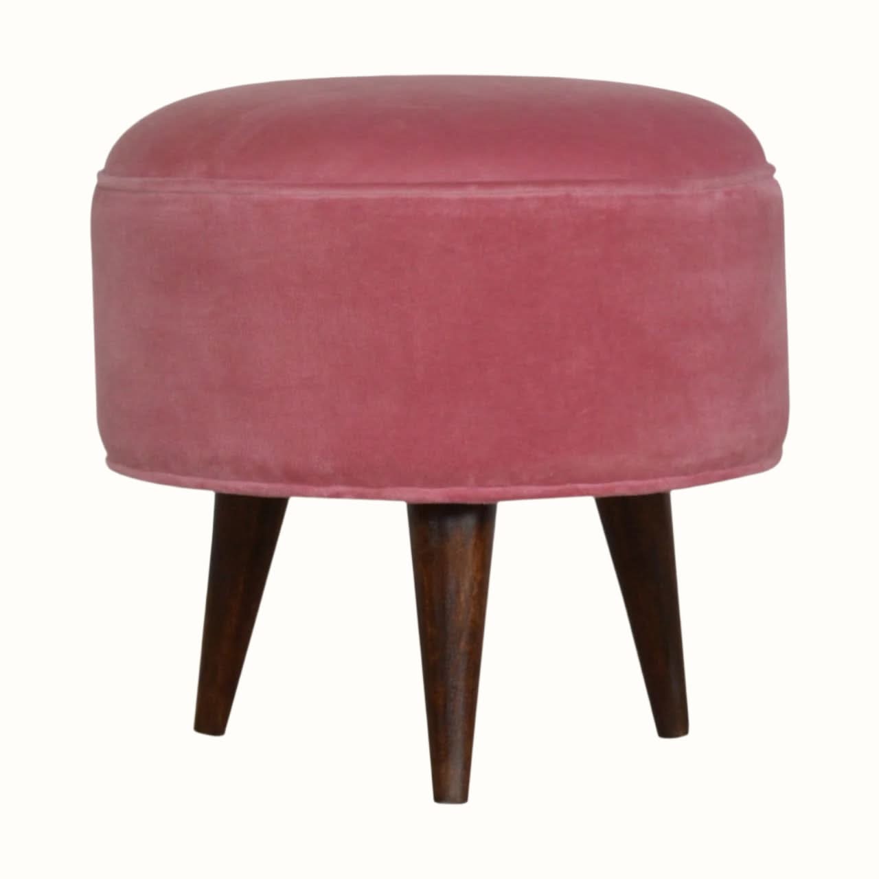 Bokel Home Footstools Button Velvet Footstool - Rose Pink/Walnut
