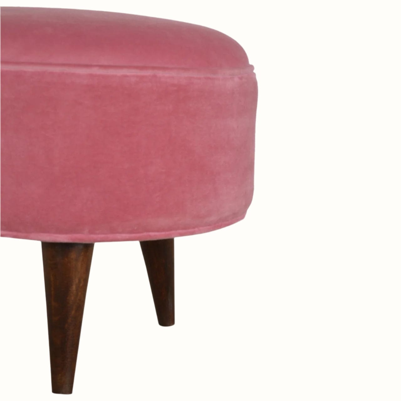 Bokel Home Footstools Button Velvet Footstool - Rose Pink/Walnut